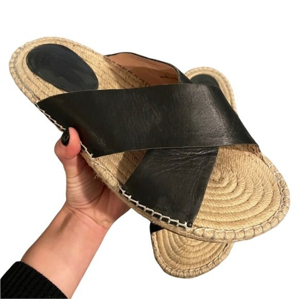 Charlotte Stone Open Toe Espadrille Criss Cross Slides Black Size 11